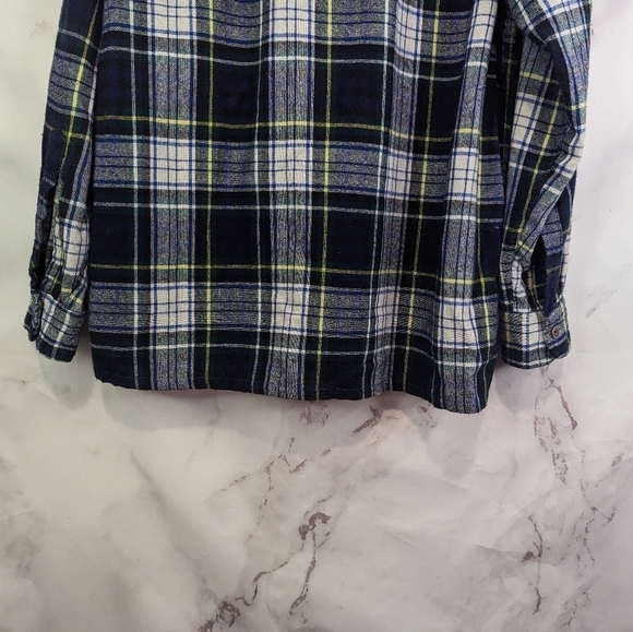 JC Penney Vintage Wool Button Up Shirt Size Large Men 70s Flannel Black Blue - Picture 8 of 12